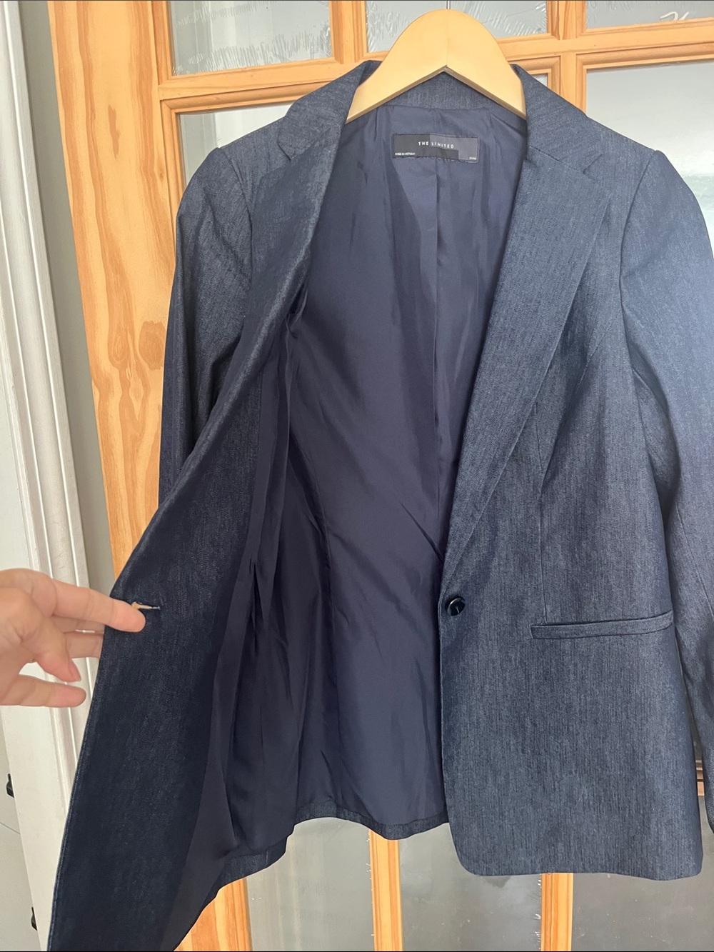 The Limited women’s dark denim one button blazer, sz small. EUC, indigo, capsule - Picture 7 of 9